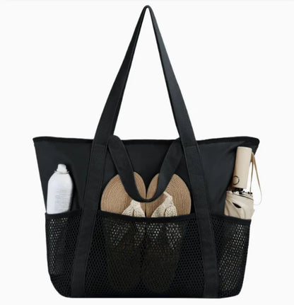 Women's Large Capacity Beach Bag - Waterproof, Wet/Dry Compartment, Foldable