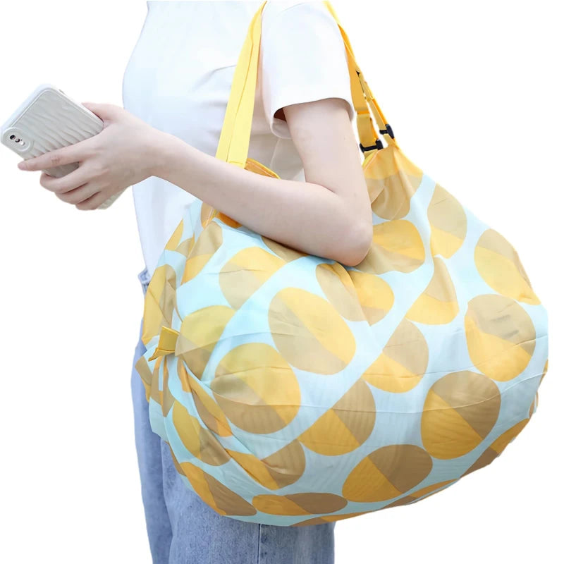 Sac Shopping Pliable Impérméable – Grande Capacité 48-64L, Rayé, Réutilisable