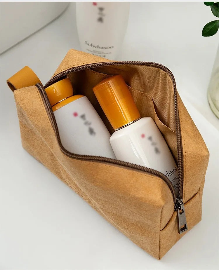 Trousse de maquillage écologique en papier kraft – Imperméable & Doublure douce
