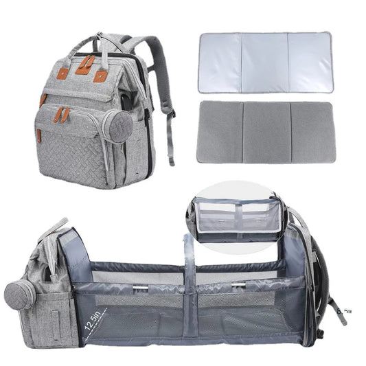 Sac à Dos Maternité 2-en-1 avec Lit de Bébé Intégré - Grande Capacité