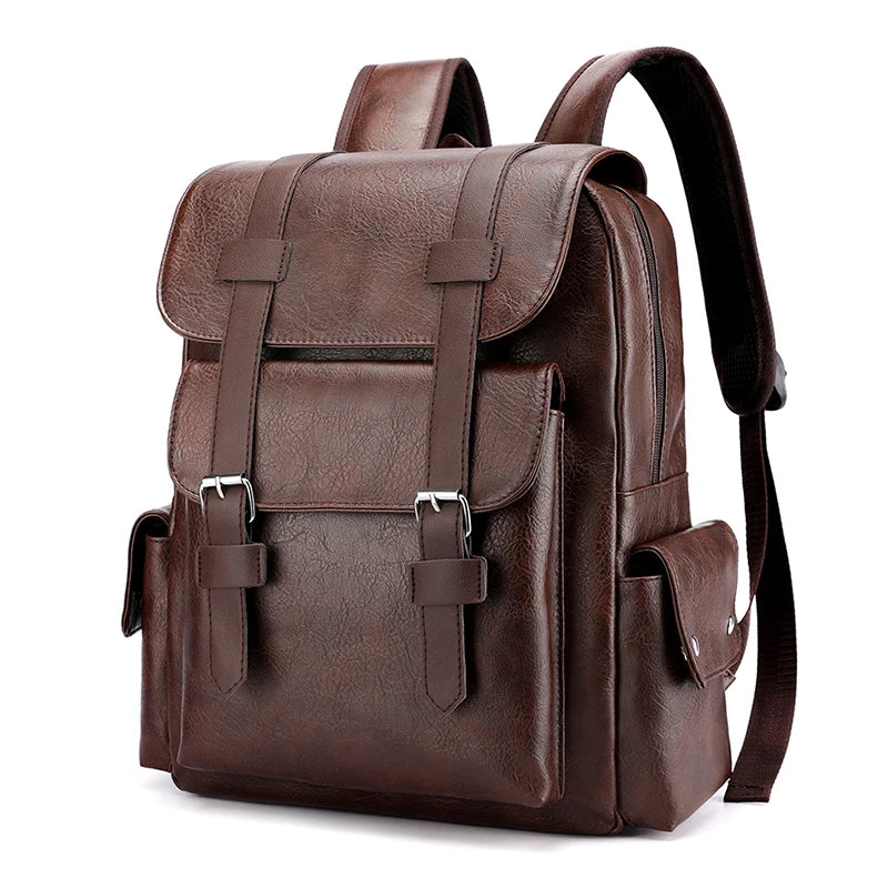 Men's PU Leather Backpack – Large Capacity, Laptop & Casual Style