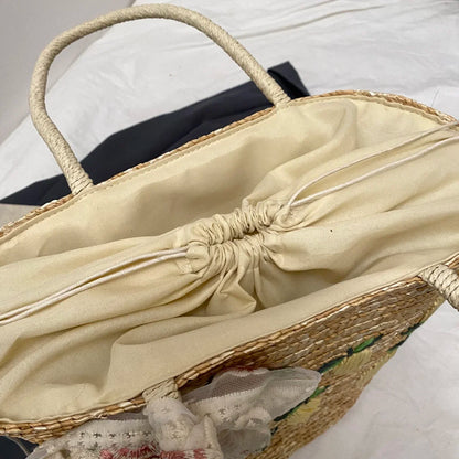Sac de Plage en Paille Fait Main – Brodé & Bohème | Sac À Épaule Grande Capacité | Panier Rotin Été | S, M & L