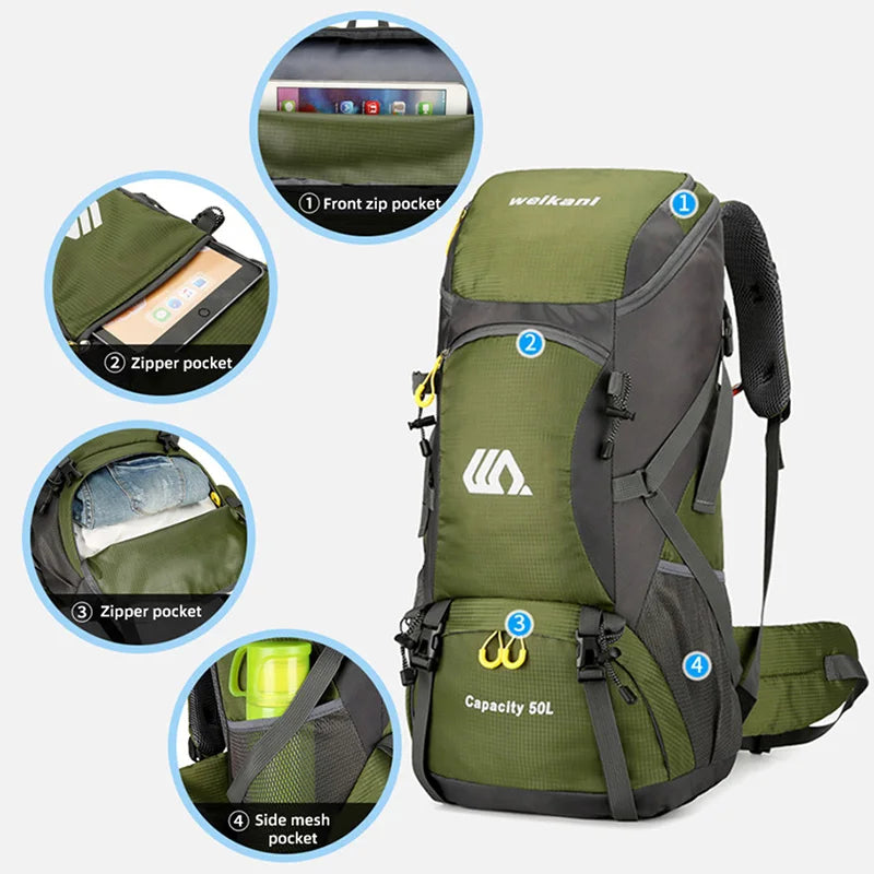 Sac à Dos de Voyage 50L – Randonnée, Camping & Alpinisme Unisexe