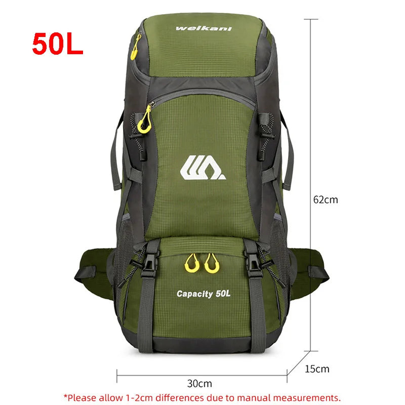50L Waterproof Travel Backpack – Shoe Compartment & Hydration Bladder Pocket | Hiking, Camping & Mountaineering | Unisex