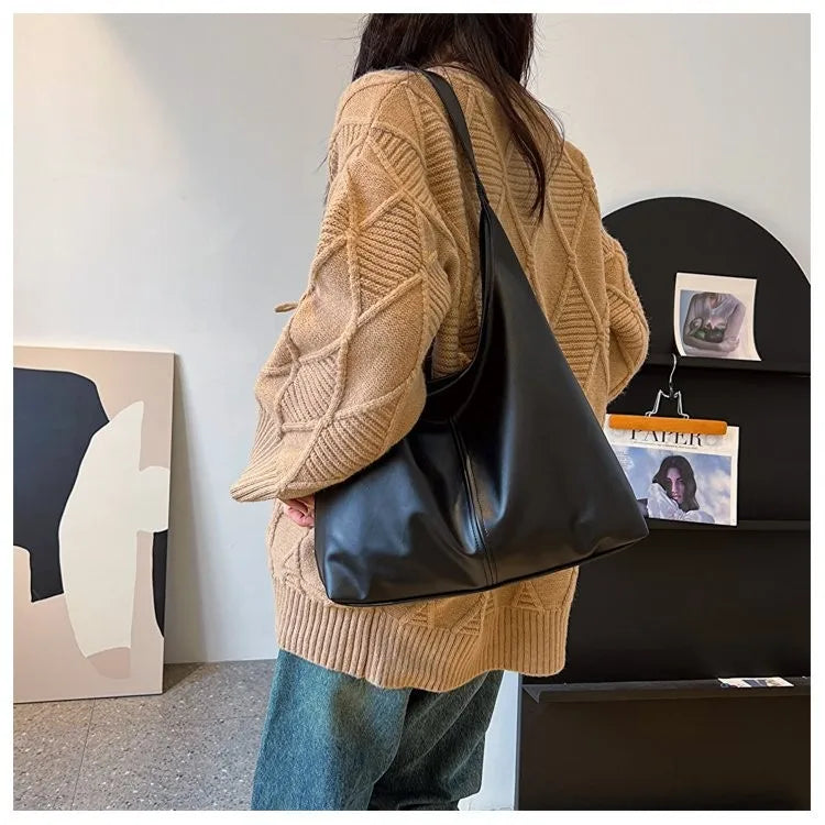 Sac Tote Rétro Femme en Cuir PU - Grande Capacité