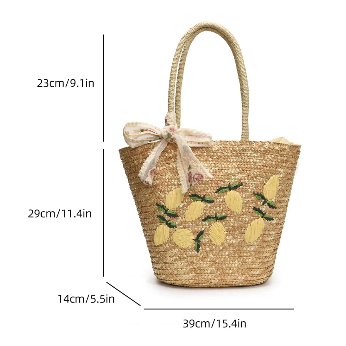 Sac de Plage en Paille Fait Main – Brodé & Bohème | Sac À Épaule Grande Capacité | Panier Rotin Été | S, M & L