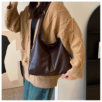Sac Tote Rétro Femme en Cuir PU - Grande Capacité