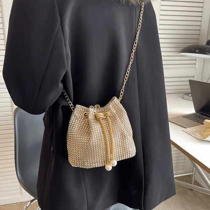 Sac Seau Femme avec Strass Scintillants - Cordon Chic - Bandoulière Polyvalente