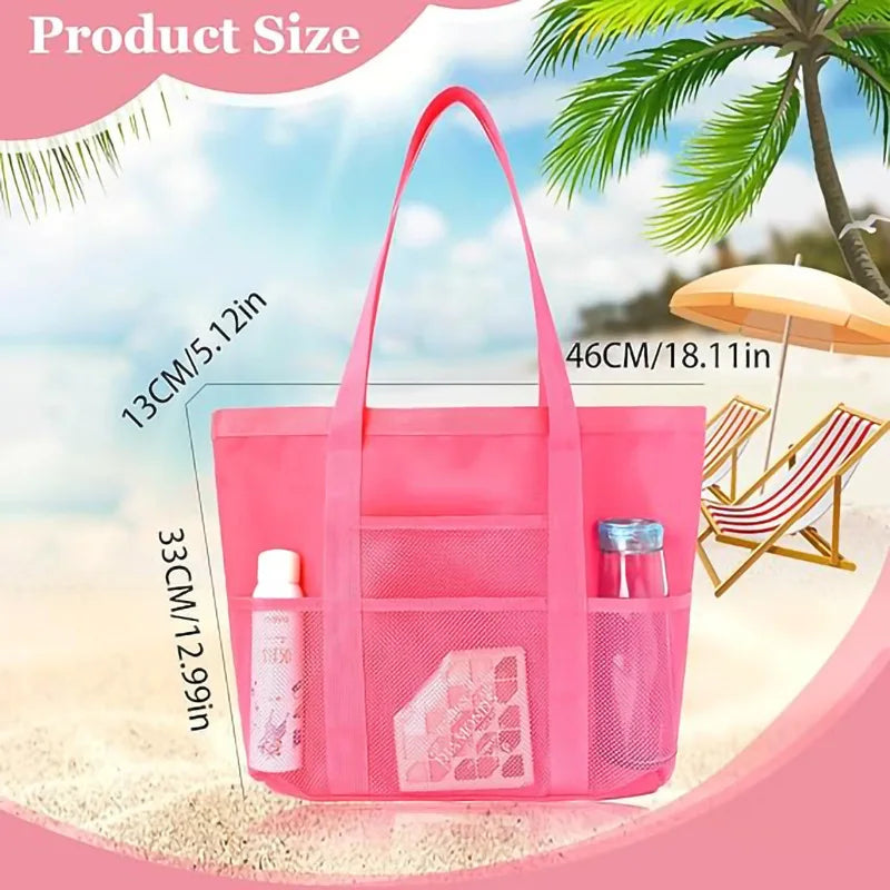 Large Capacity Mesh Beach Bag – Multifunctional | Pool & Travel Shoulder Bag | Swimsuit Storage | 8 Colors