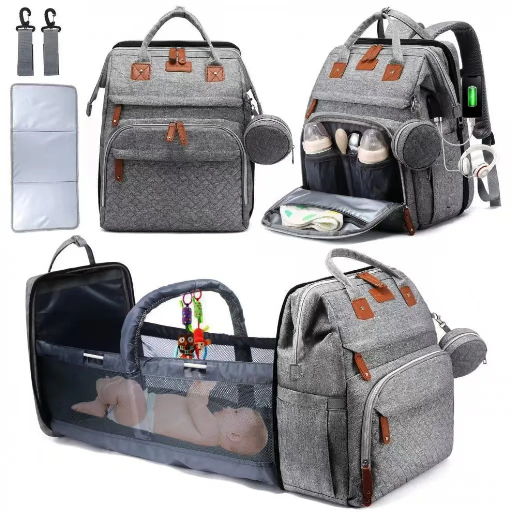 Sac à Dos Maternité 2-en-1 avec Lit de Bébé Intégré - Grande Capacité