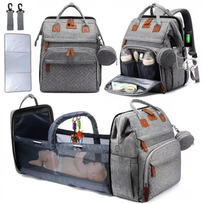 Sac à Dos Maternité 2-en-1 avec Lit de Bébé Intégré - Grande Capacité