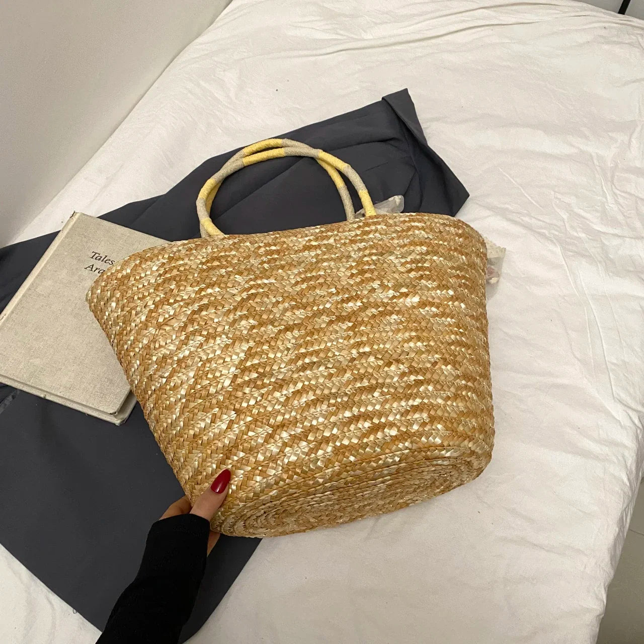 Sac de Plage en Paille Fait Main – Brodé & Bohème | Sac À Épaule Grande Capacité | Panier Rotin Été | S, M & L