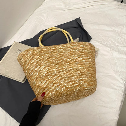 Sac de Plage en Paille Fait Main – Brodé & Bohème | Sac À Épaule Grande Capacité | Panier Rotin Été | S, M & L