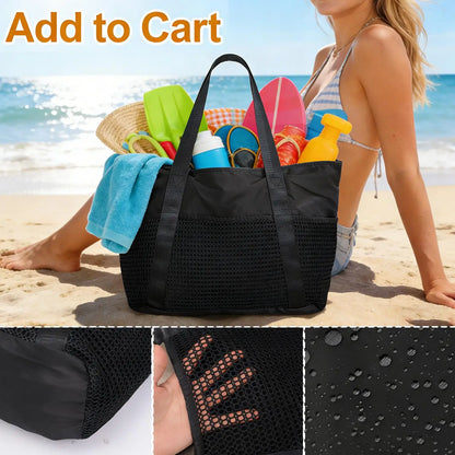 Women's Large Capacity Beach Bag - Waterproof, Wet/Dry Compartment, Foldable