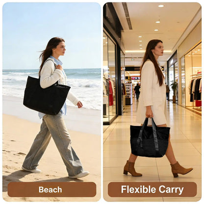 Women's Large Capacity Beach Bag - Waterproof, Wet/Dry Compartment, Foldable
