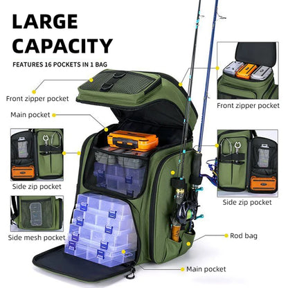 Scione Fishing Backpack - Multifunctional with Rod Holders