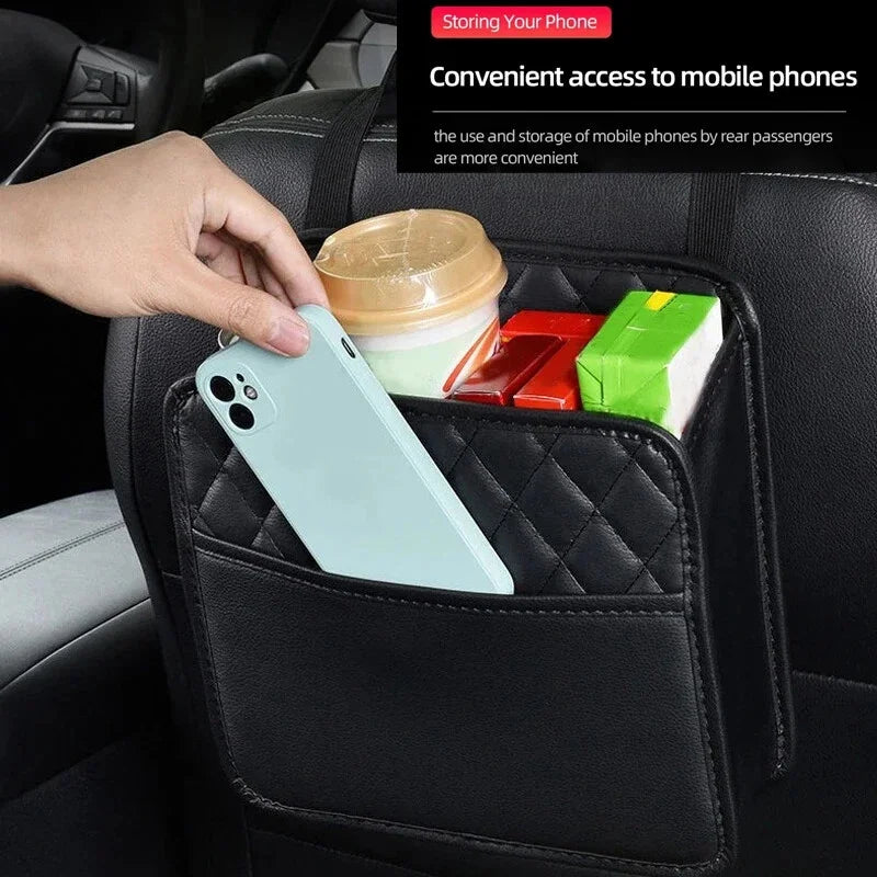 3-in-1 Leather Organizer Bag – Car Storage, Trash Can & Multi-Pocket Bag | Universal | Black
