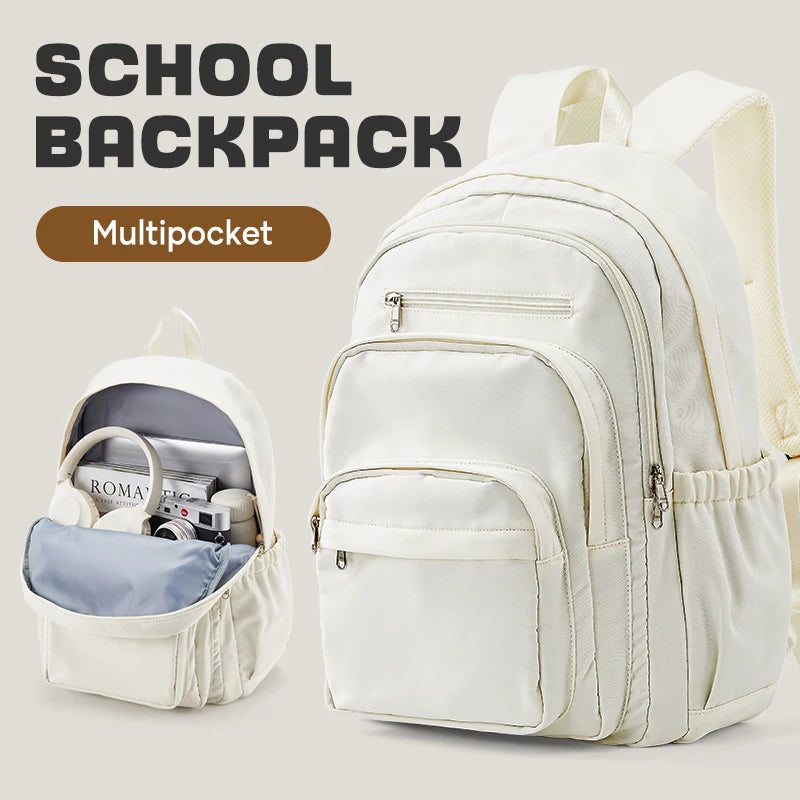 Premium Nylon Teen Backpack – Multi-Pocket, School and Travel, Casual Chic Style