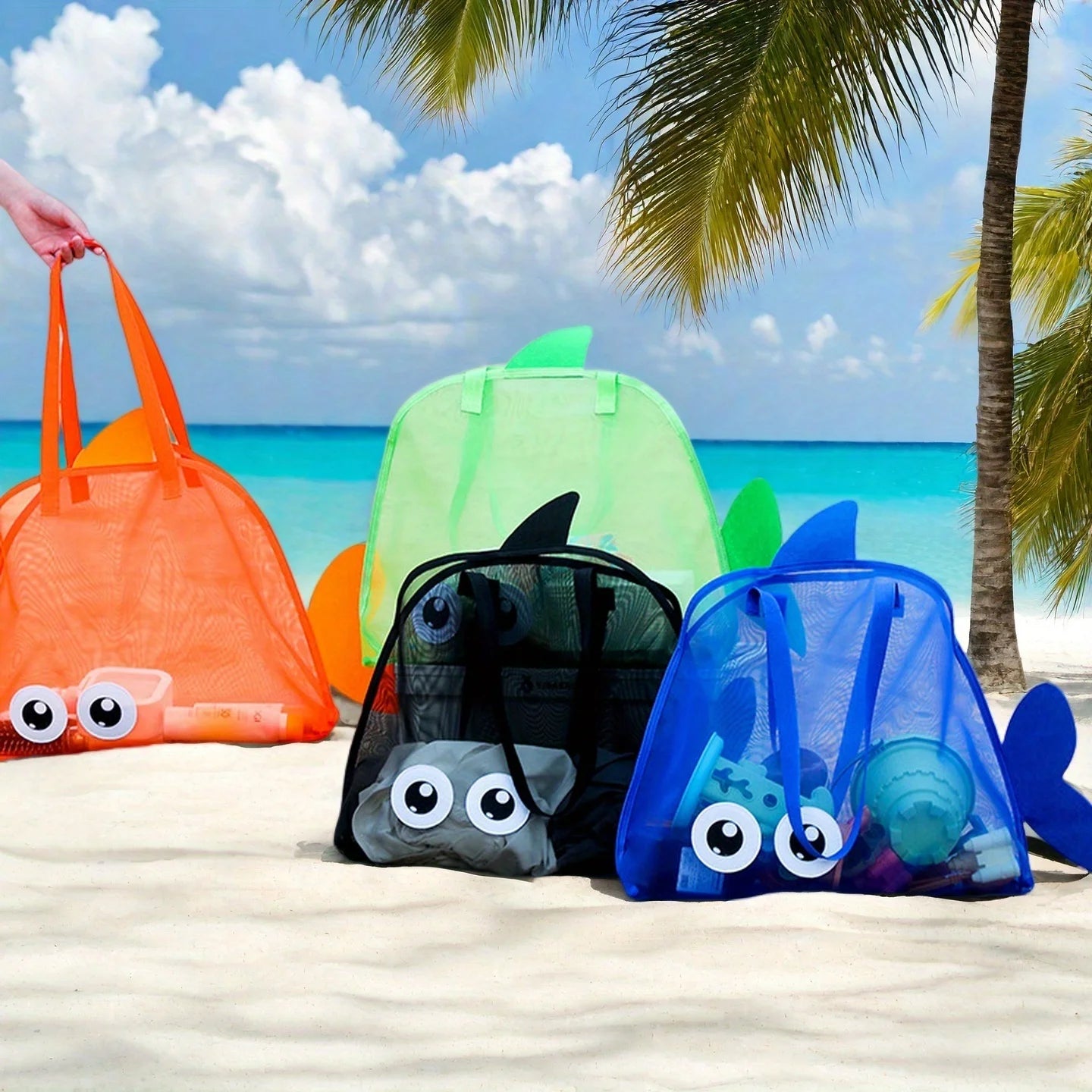 Family Mesh Beach Bag – Large Capacity, Toys, Shells, and Vacation Essentials