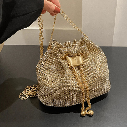 Sac Seau Femme avec Strass Scintillants - Cordon Chic - Bandoulière Polyvalente