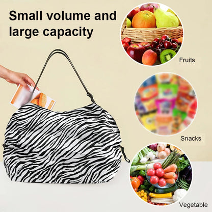 Sac Shopping Pliable Impérméable – Grande Capacité 48-64L, Rayé, Réutilisable