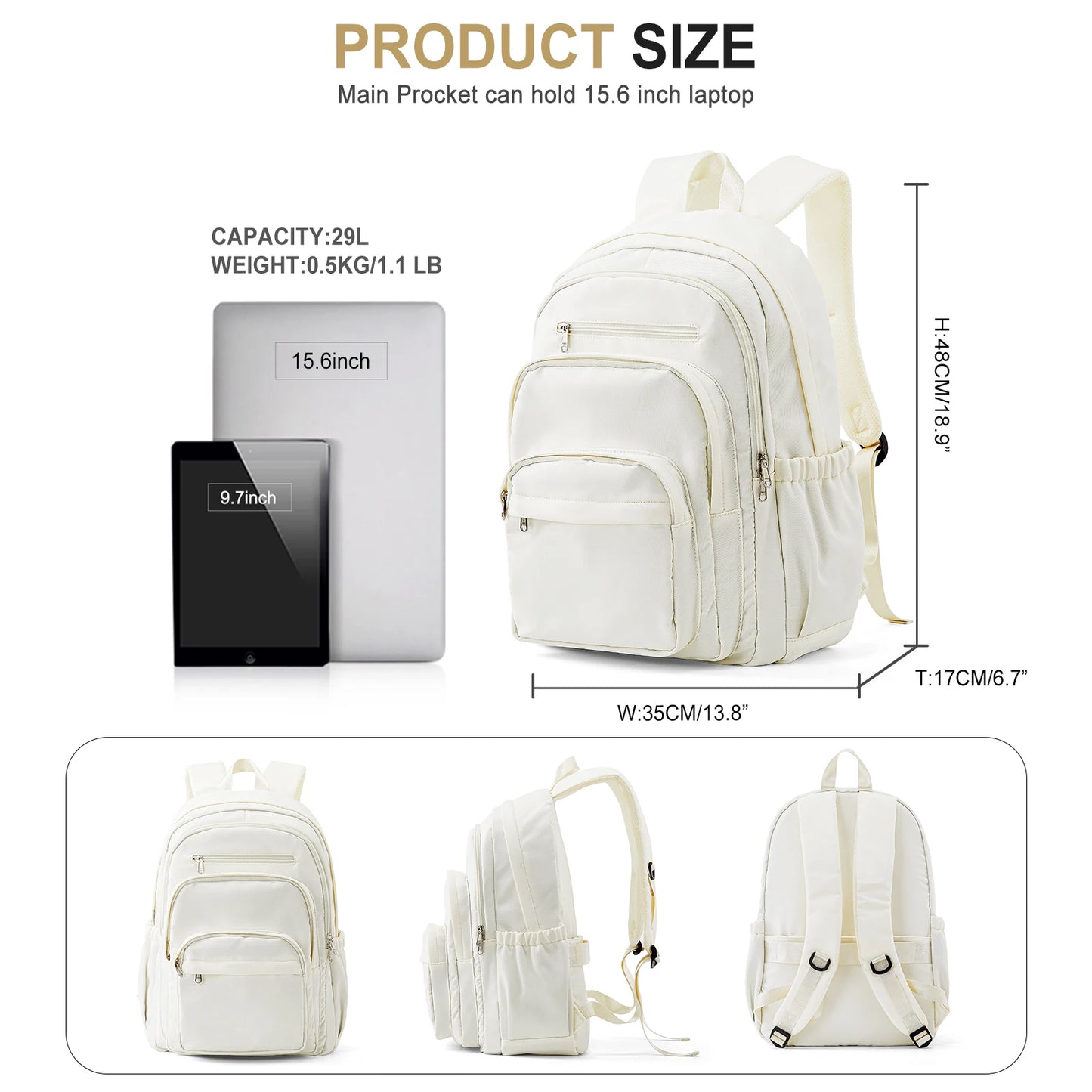 Premium Nylon Teen Backpack – Multi-Pocket, School and Travel, Casual Chic Style