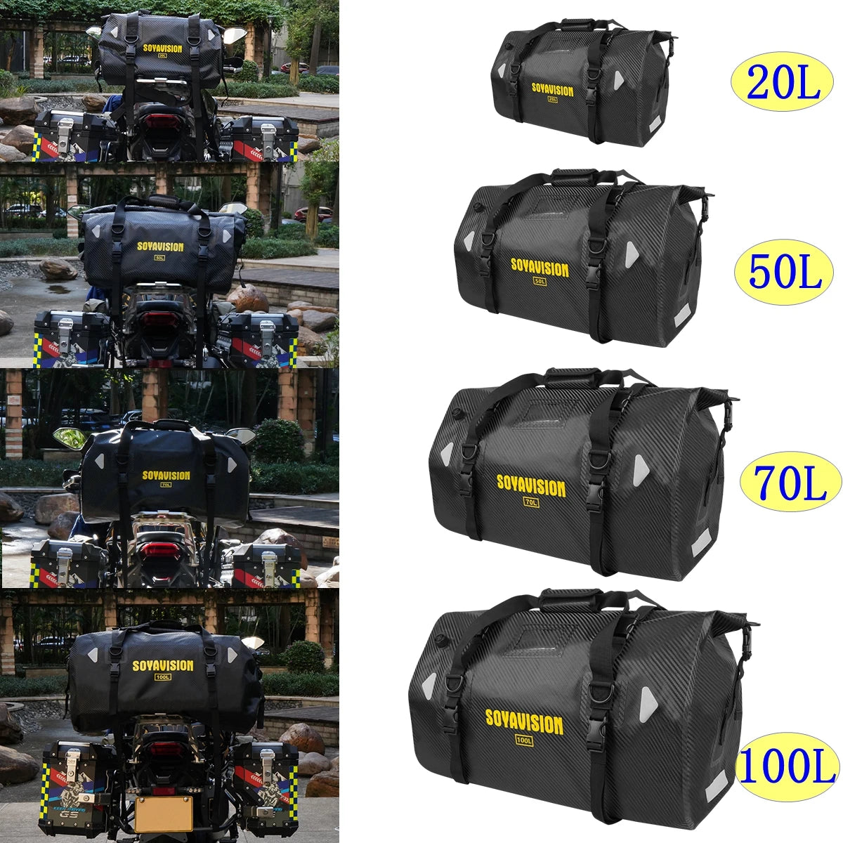 Waterproof Motorcycle Tail Bag - 20L to 100L