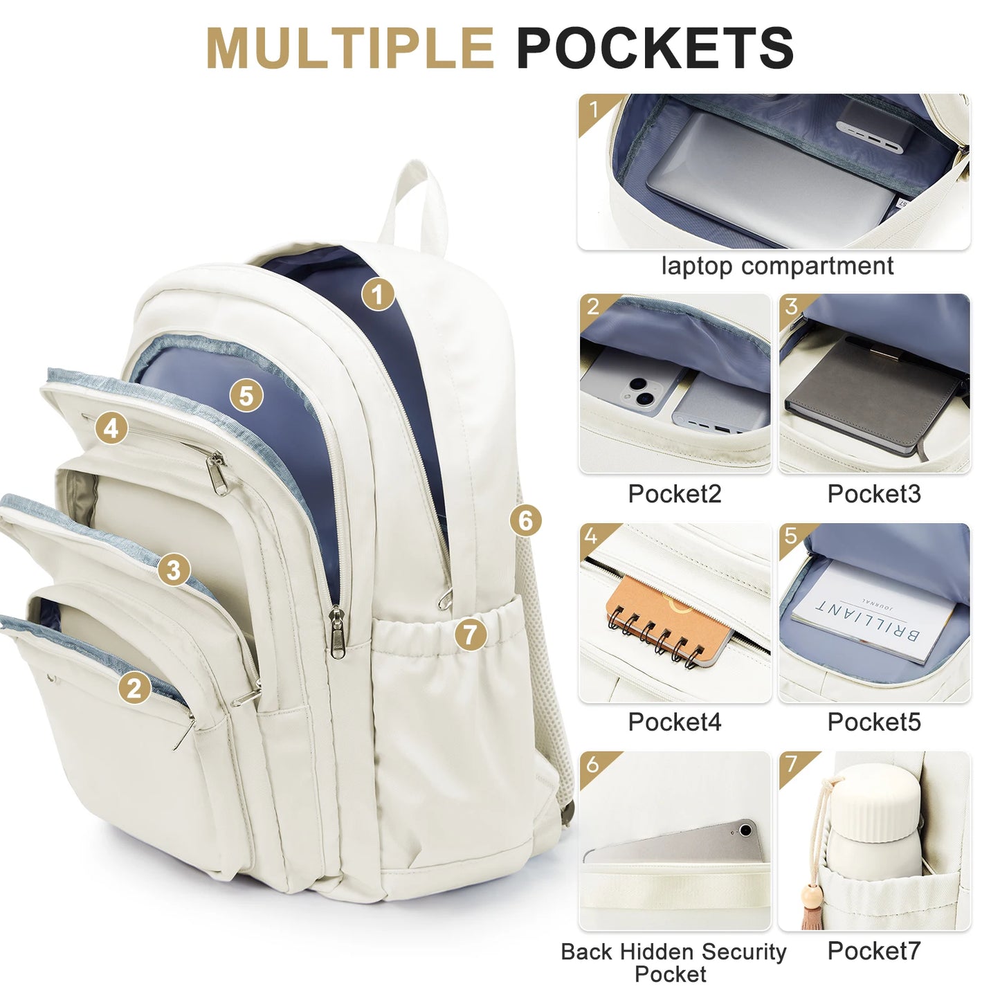 Premium Nylon Teen Backpack – Multi-Pocket, School and Travel, Casual Chic Style