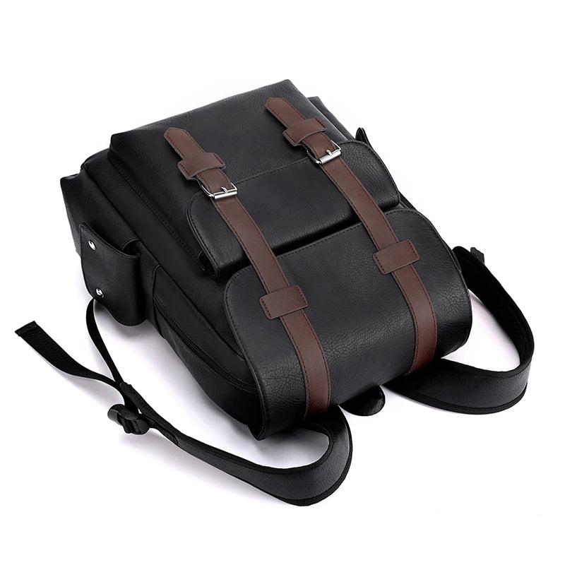 Men's PU Leather Backpack – Large Capacity, Laptop & Casual Style