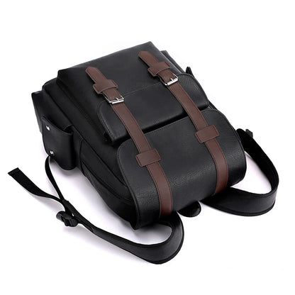 Men's PU Leather Backpack – Large Capacity, Laptop & Casual Style