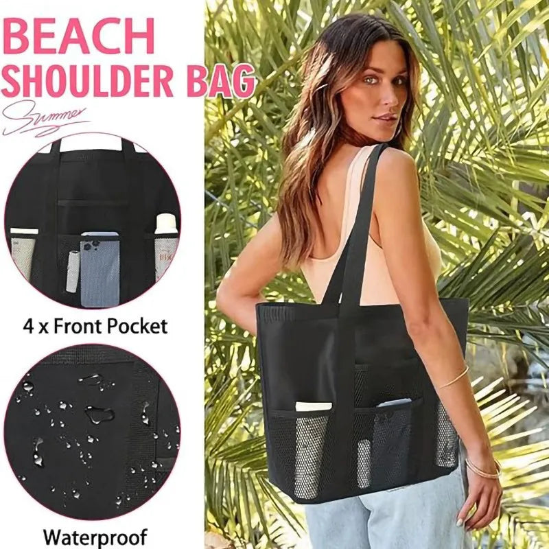 Large Capacity Mesh Beach Bag – Multifunctional | Pool & Travel Shoulder Bag | Swimsuit Storage | 8 Colors
