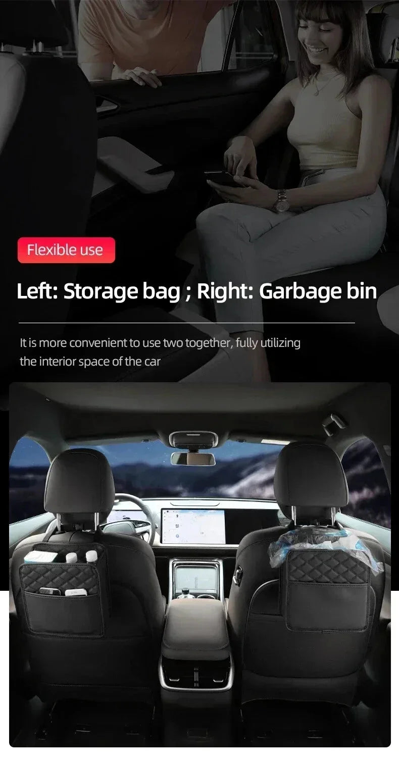 3-in-1 Leather Organizer Bag – Car Storage, Trash Can & Multi-Pocket Bag | Universal | Black