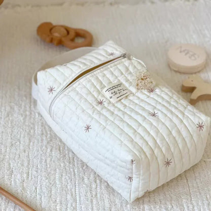 Quilted & Embroidered Diaper Organizer – Stroller Caddy Bag for Mom | Baby Storage | Zipper Closure