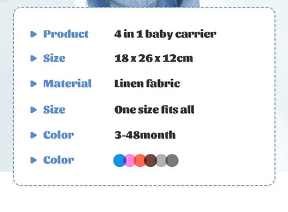 Sangle de Portage Bébé 4-en-1 – Coussin & Sangle Convertible en Siège | Face à Face & Face au Monde | 0–2 Ans