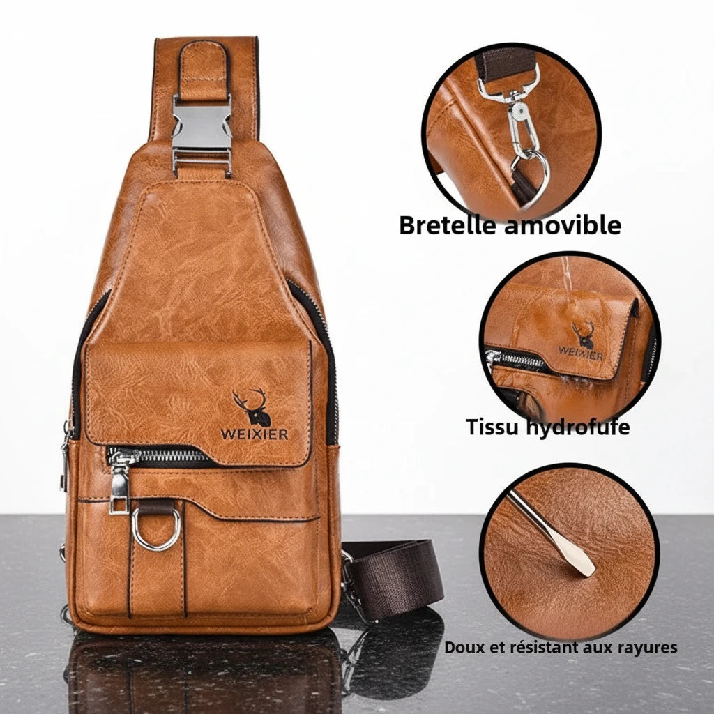 Sac Bandoulière Vintage pour Homme — Semi-Cuir & Grande Capacité