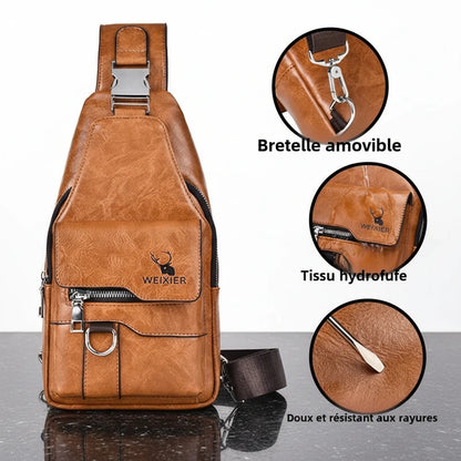 Sac Bandoulière Vintage pour Homme — Semi-Cuir & Grande Capacité