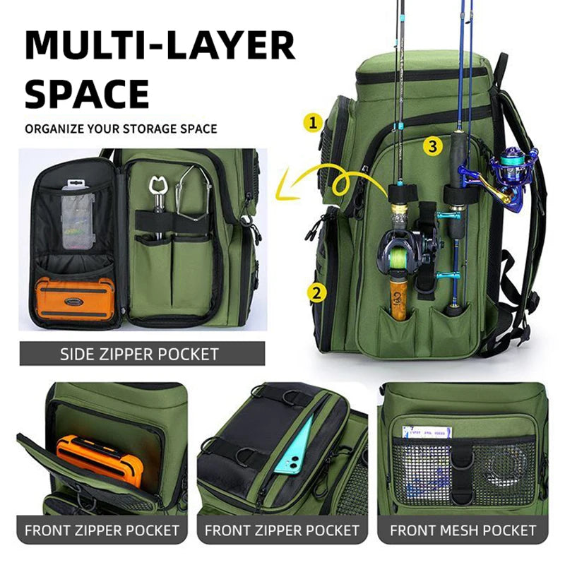 Scione Fishing Backpack - Multifunctional with Rod Holders