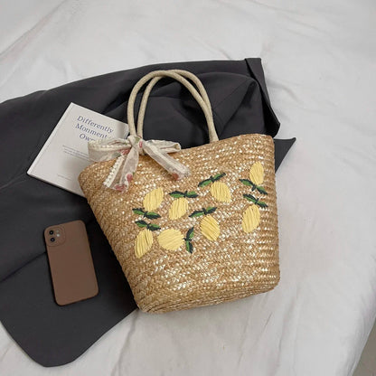Sac de Plage en Paille Fait Main – Brodé & Bohème | Sac À Épaule Grande Capacité | Panier Rotin Été | S, M & L