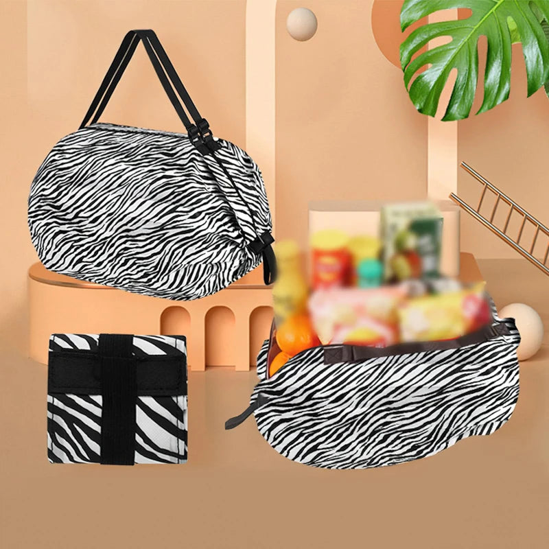 Sac Shopping Pliable Impérméable – Grande Capacité 48-64L, Rayé, Réutilisable