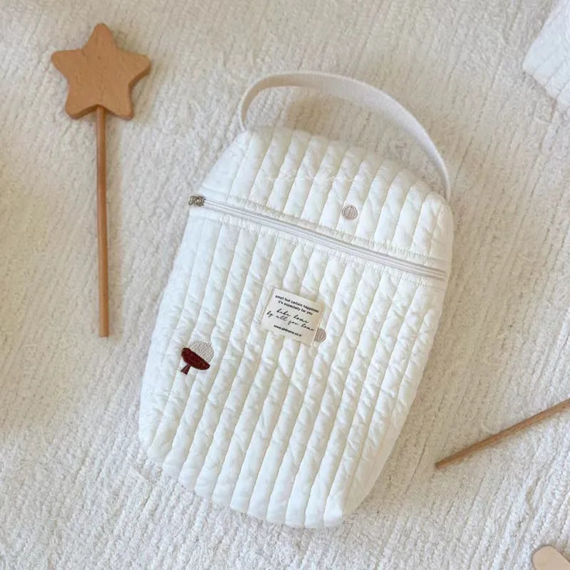 Quilted & Embroidered Diaper Organizer – Stroller Caddy Bag for Mom | Baby Storage | Zipper Closure