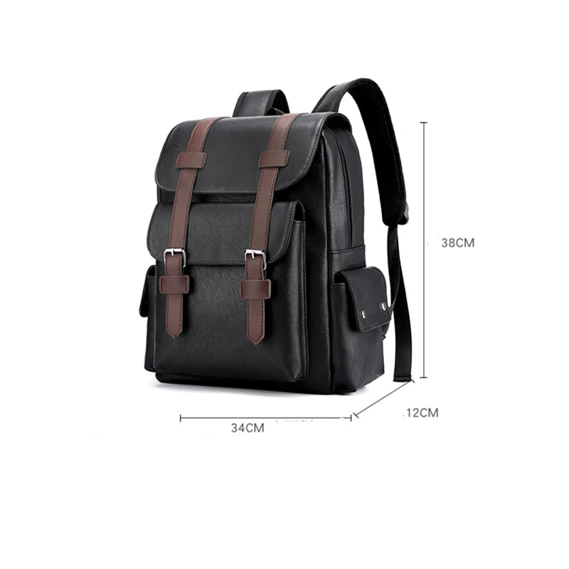 Men's PU Leather Backpack – Large Capacity, Laptop & Casual Style