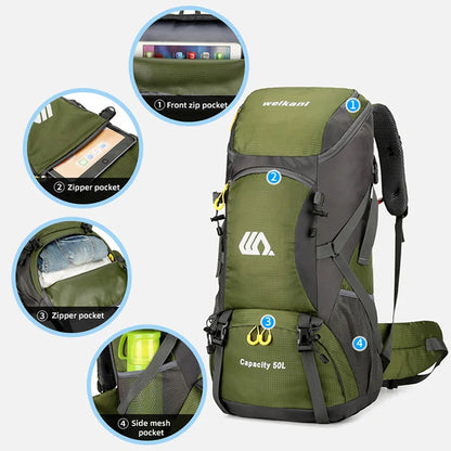 50L Waterproof Travel Backpack – Shoe Compartment & Hydration Bladder Pocket | Hiking, Camping & Mountaineering | Unisex
