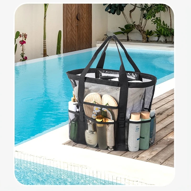 Sac de Plage Filet Anti-Sable – Multi-Poches, Léger et Respirant pour Toute la Famille