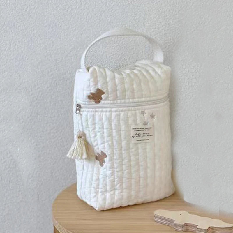 Quilted & Embroidered Diaper Organizer – Stroller Caddy Bag for Mom | Baby Storage | Zipper Closure
