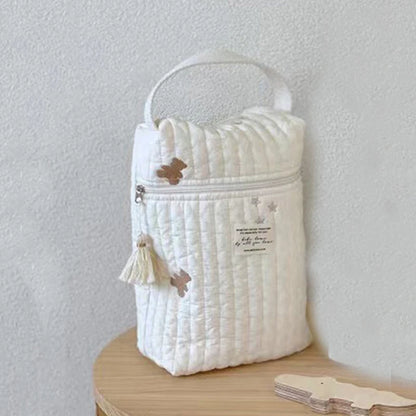 Quilted & Embroidered Diaper Organizer – Stroller Caddy Bag for Mom | Baby Storage | Zipper Closure