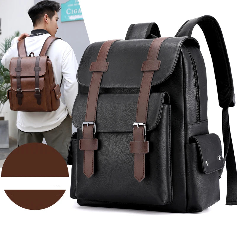 Men's PU Leather Backpack – Large Capacity, Laptop & Casual Style