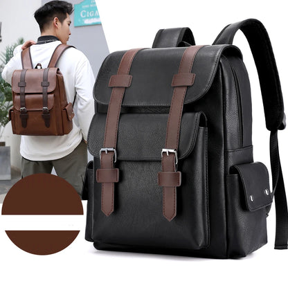 Men's PU Leather Backpack – Large Capacity, Laptop & Casual Style
