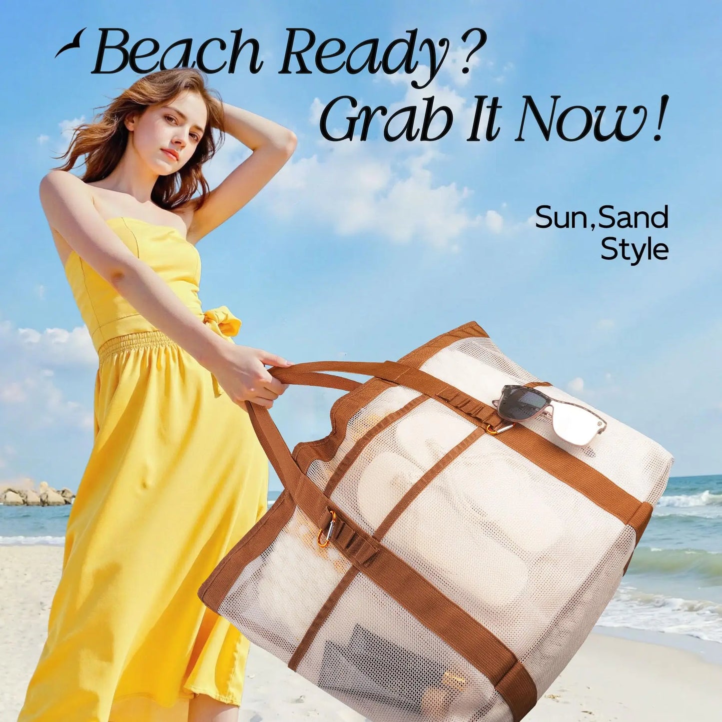 Grand Tote Bag de Plage – Pliable, Réutilisable, Idéal Piscine, Voyage et Plein Air