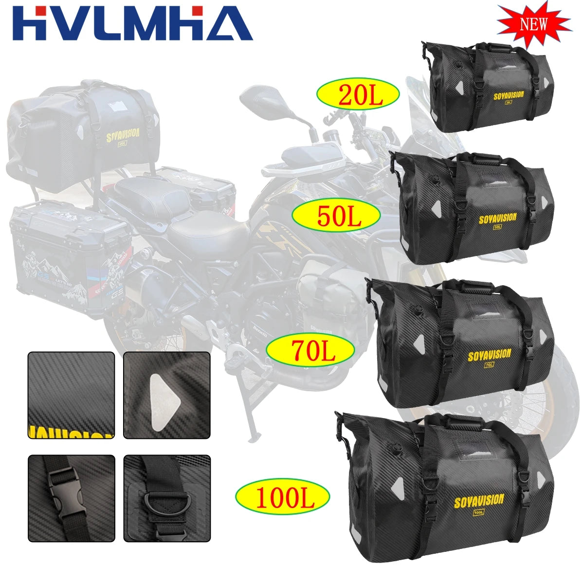 Waterproof Motorcycle Tail Bag - 20L to 100L