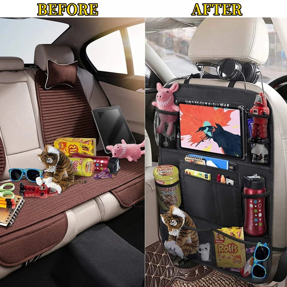 Organisateur de Siège de Voiture – 10 Poches avec Support Tablette Tactile pour Enfants